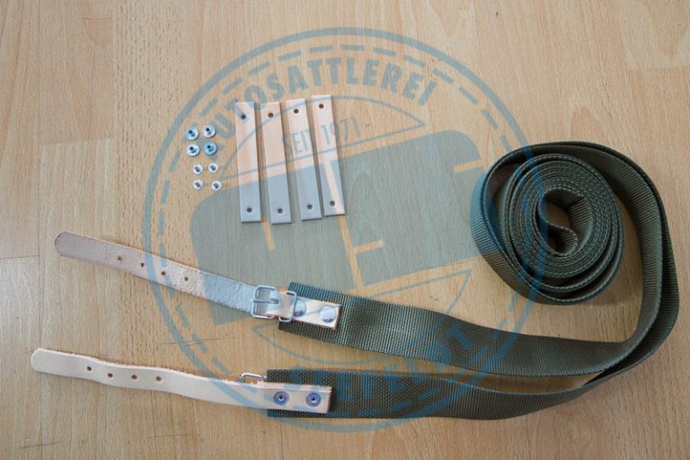 Verdeckspanngurt grün mit aufgenieteten lederriemen