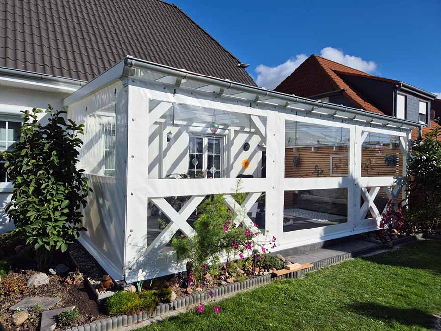 Wetterschutzplane-Terasse, PVC Planenstoff und Foliefenster